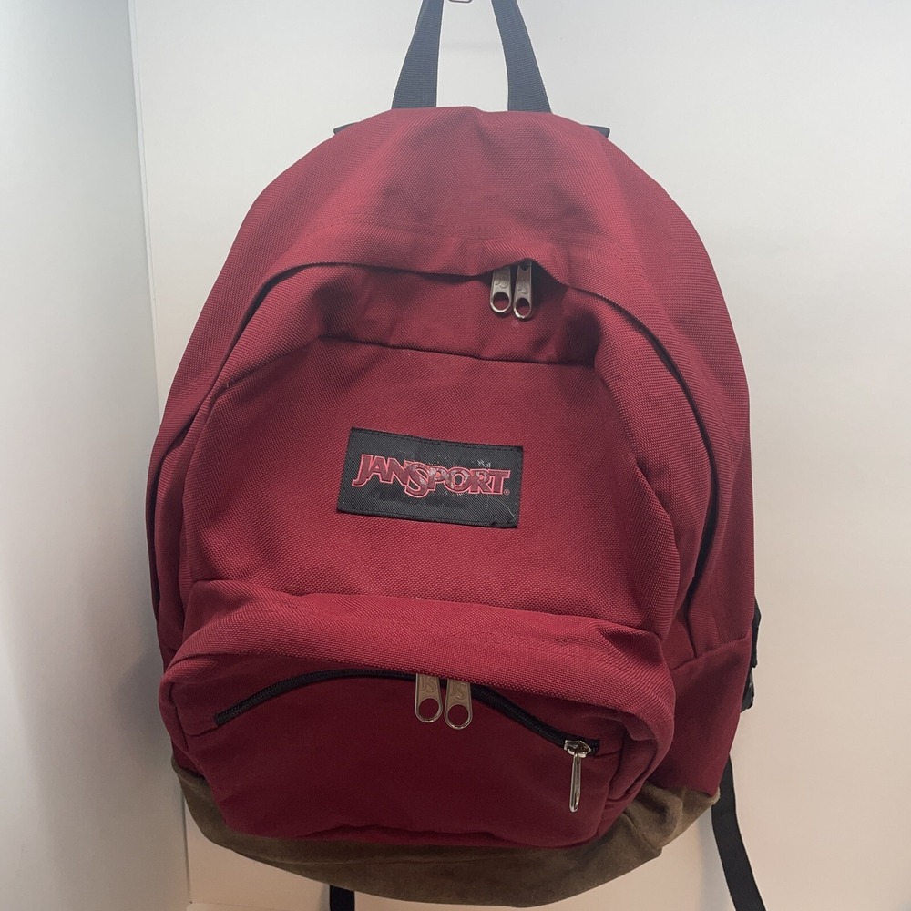 Jansport Right Pack Backpack Originals Maroon‎ Red  Leather Bottom JS00TYP7 Rare